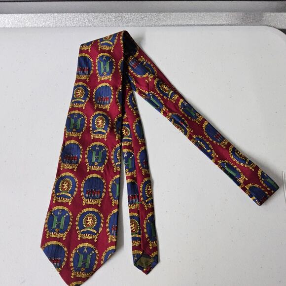 Tommy Hilfiger Men's Tie 100% Italian Silk Crest‎ Shield Linon H - Picture 5 of 7